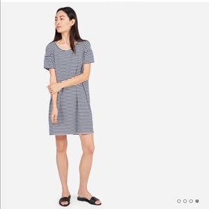 Everlane navy and white striped y shirt dress